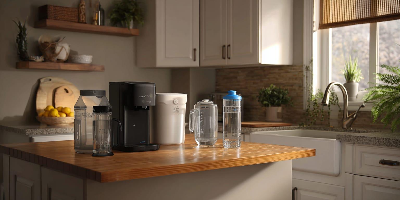 Selection of portable water filters suitable for Texas apartment renters including countertop and faucet models.